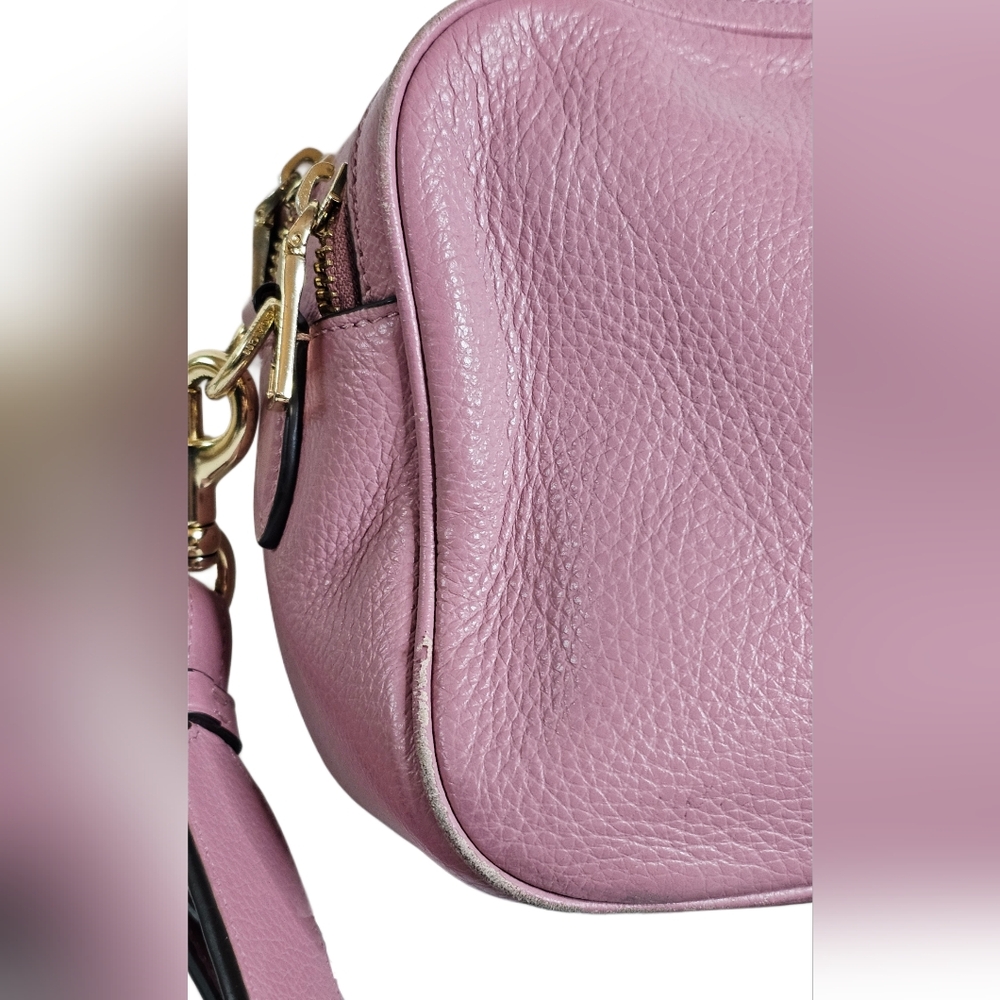 Coach Jes Crossbody Camera Shoulder Bag Double-Zip Pink Metallic Pebbled Leather - Picture 4 of 16